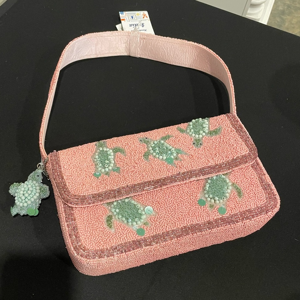 NWT Pink Beaded Turtle Design Women's hand Bag handcrafted viral vacation purse